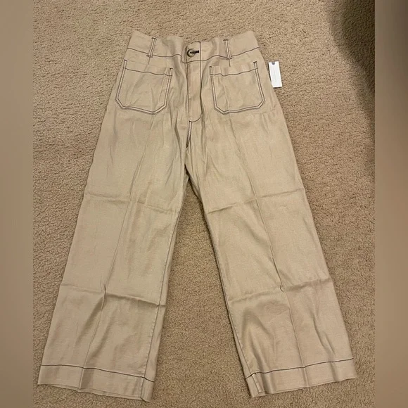 NWT Anthropologie Maeve The Colette Linen Crop Wide Leg Pants, 32 - Picture 1 of 6